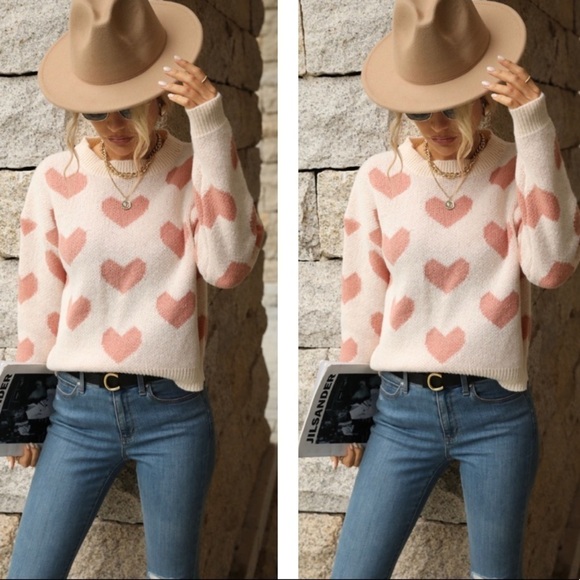 Heart Pattern Dropped Shoulder Sweater - Picture 2 of 4